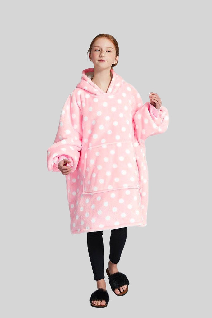 Snazzy Pink Kids | Pink Polkadots Blanket Hoodie
